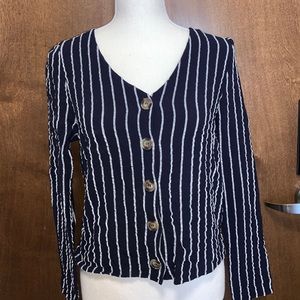 navy & white striped buttoned blouse